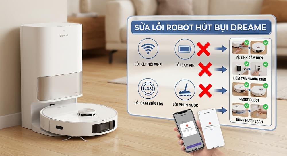 Các Lỗi Thường Gặp Của Robot Hút Bụi Dreame: Nguyên Nhân & Cách Khắc Phục Chi Tiết