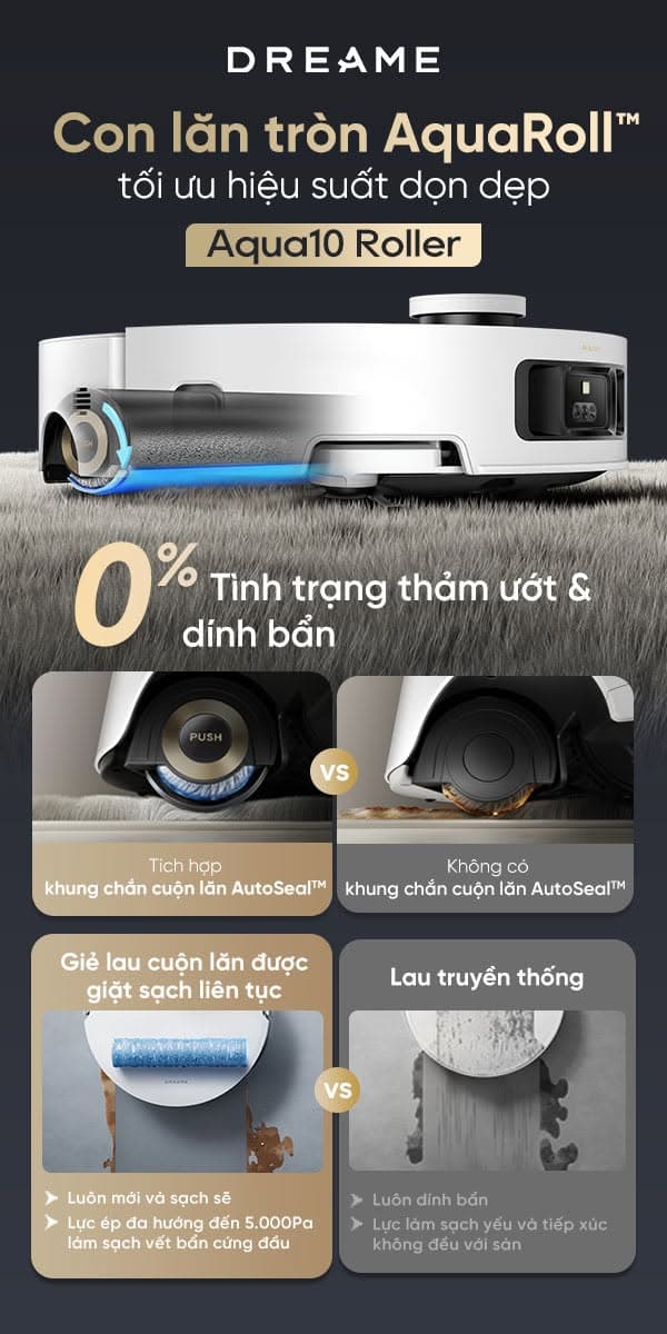  Dreame Aqua10 Roller – Chuyên Gia Lau Sàn Con Lăn Nước Sạch