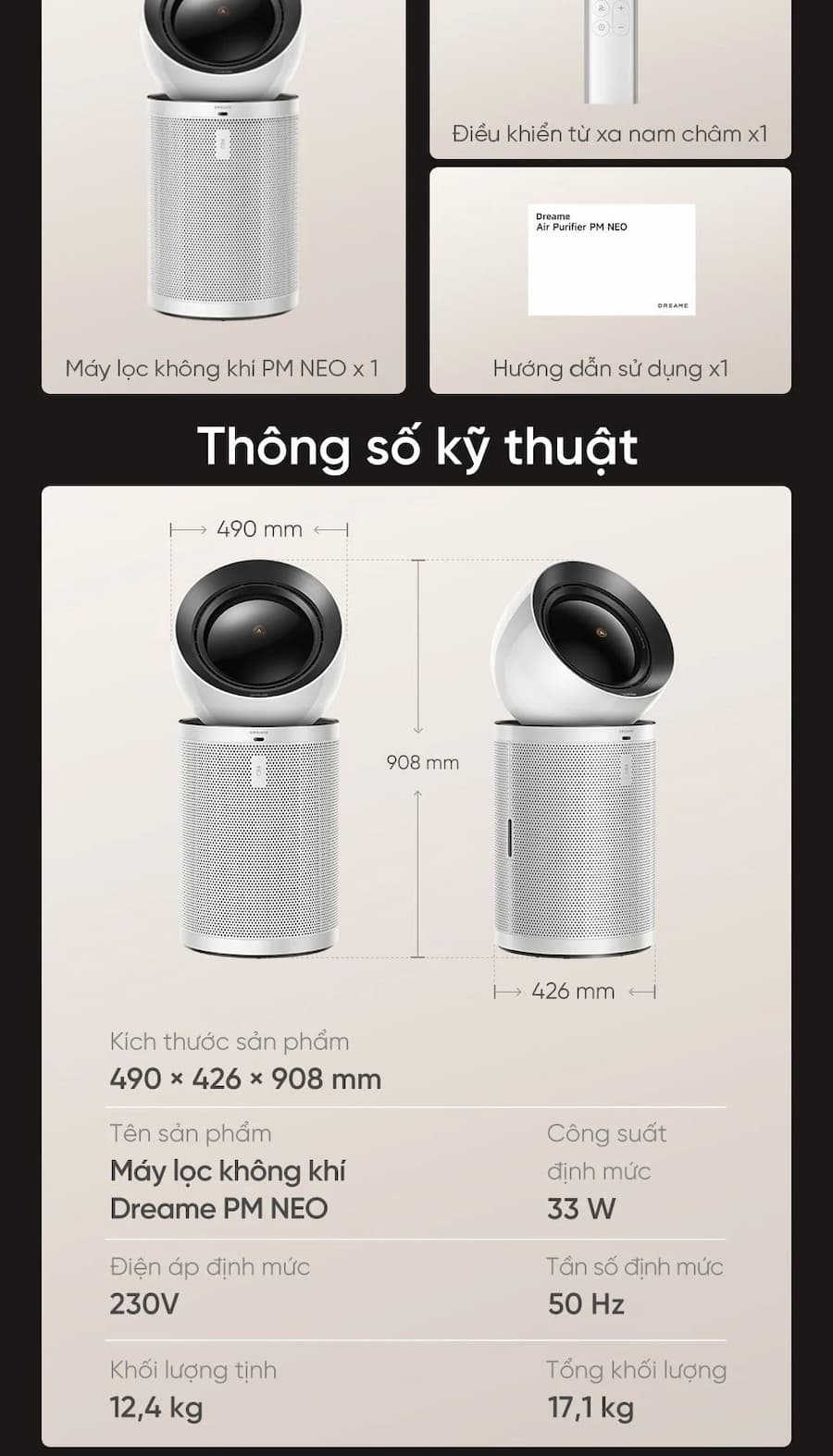 Tiện ích và thông số kỹ thuật Máy lọc không khí Dreame PM Neo