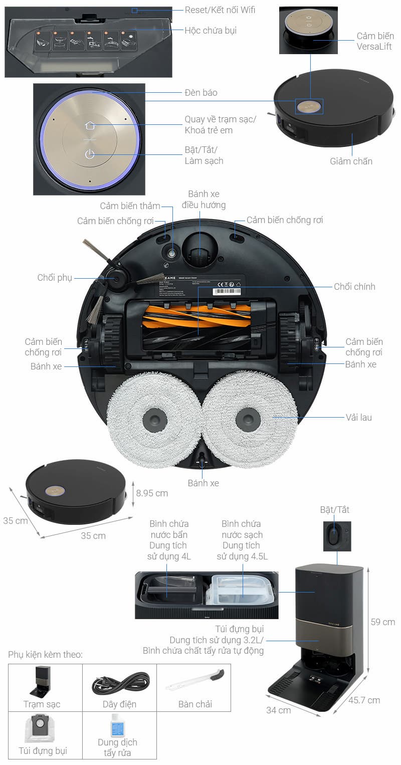 Thông số kỹ thuật Robot hút bụi lau nhà Dreame X50 Ultra