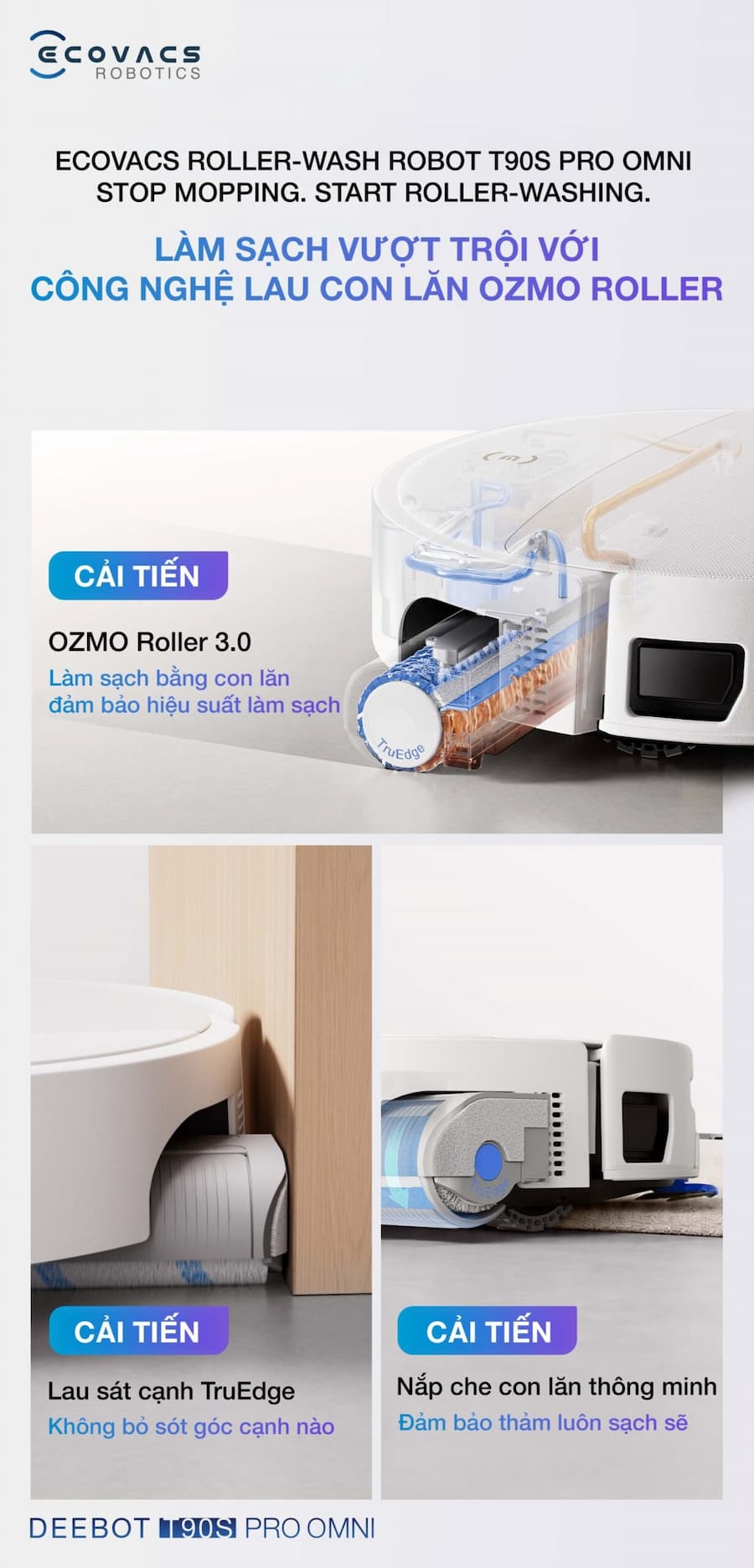 Điểm Nổi Bật Robot hút bụi lau nhà Ecovacs Deebot T90S Pro Omni