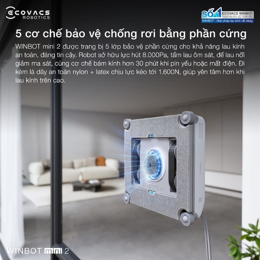 Robot lau kính Ecovacs Winbot Mini 2 Phun sương siêu âm kép (Dual Ultrasonic Spray)