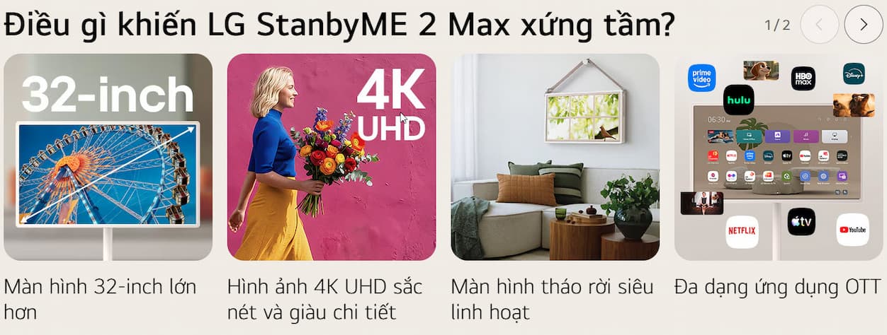 Màn hình di động LG StanbyME 2 Max LX6 2026 32 inch (32LX6BDGA)