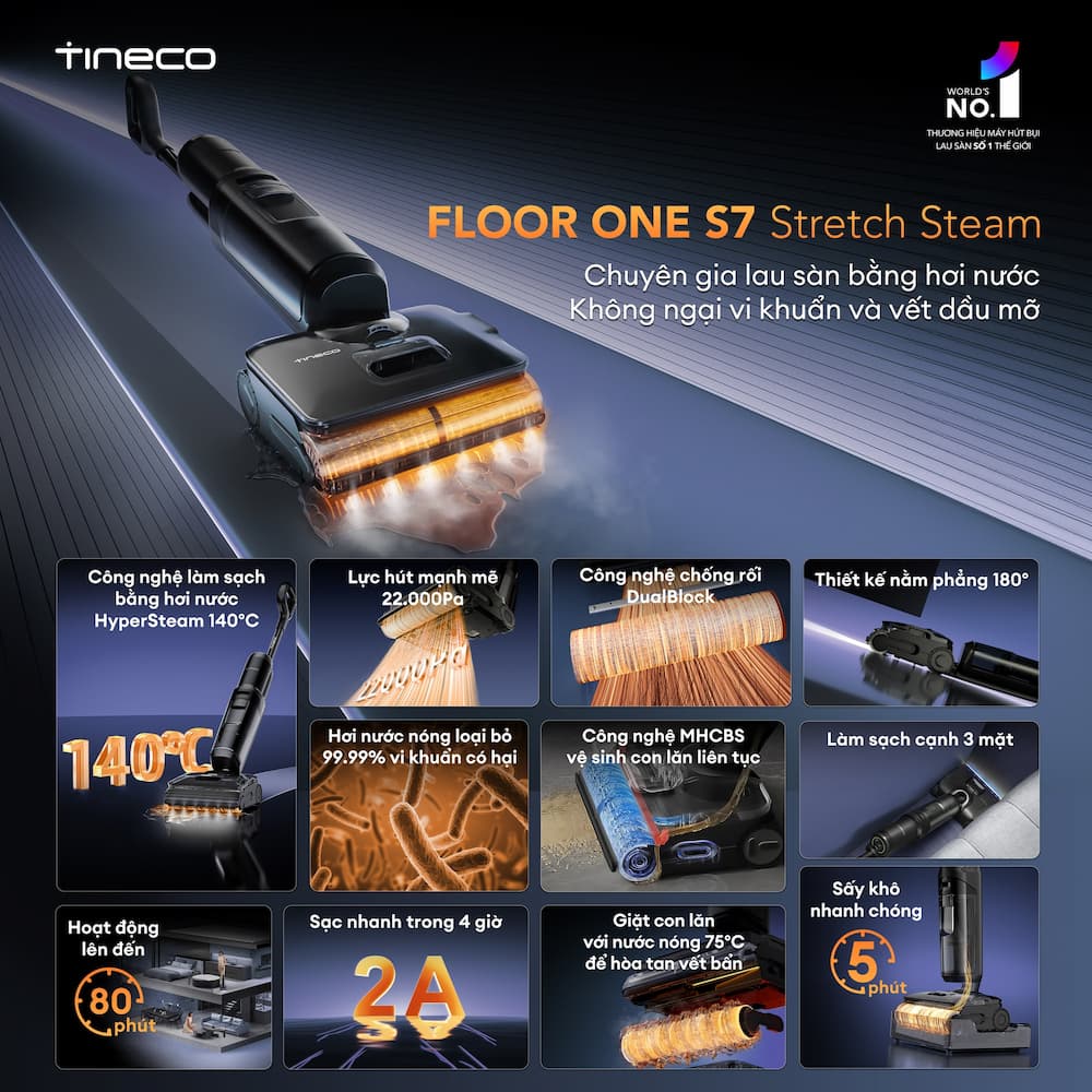 Máy hút bụi lau nhà cầm tay Tineco S7 Stretch Steam CHÍNH HÃNG